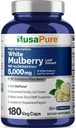 NusaPure White Mulberry Leaf Extract 10:1 Extract, 500 mg Equivalent till 5000mg 180 Veg Caps (Vegan, Non GMO Bioperine)