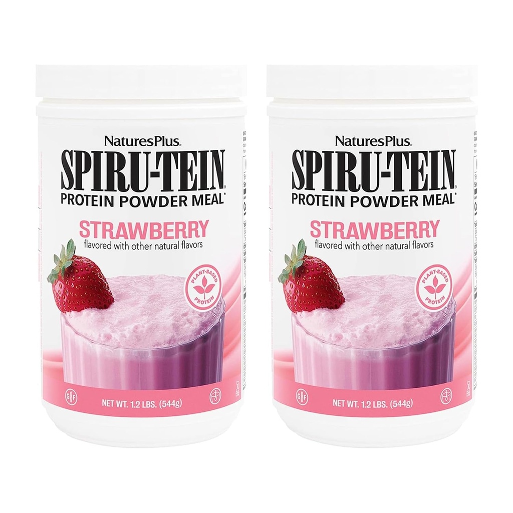 NaturesPlus SPIRU-TEIN, Fragola - 1,2 lbs, Confezione da 2 - Shake Proteine Basato su Pianta - Non OGM, Vegetariano, Gluten Free - 32 Serve Totali
