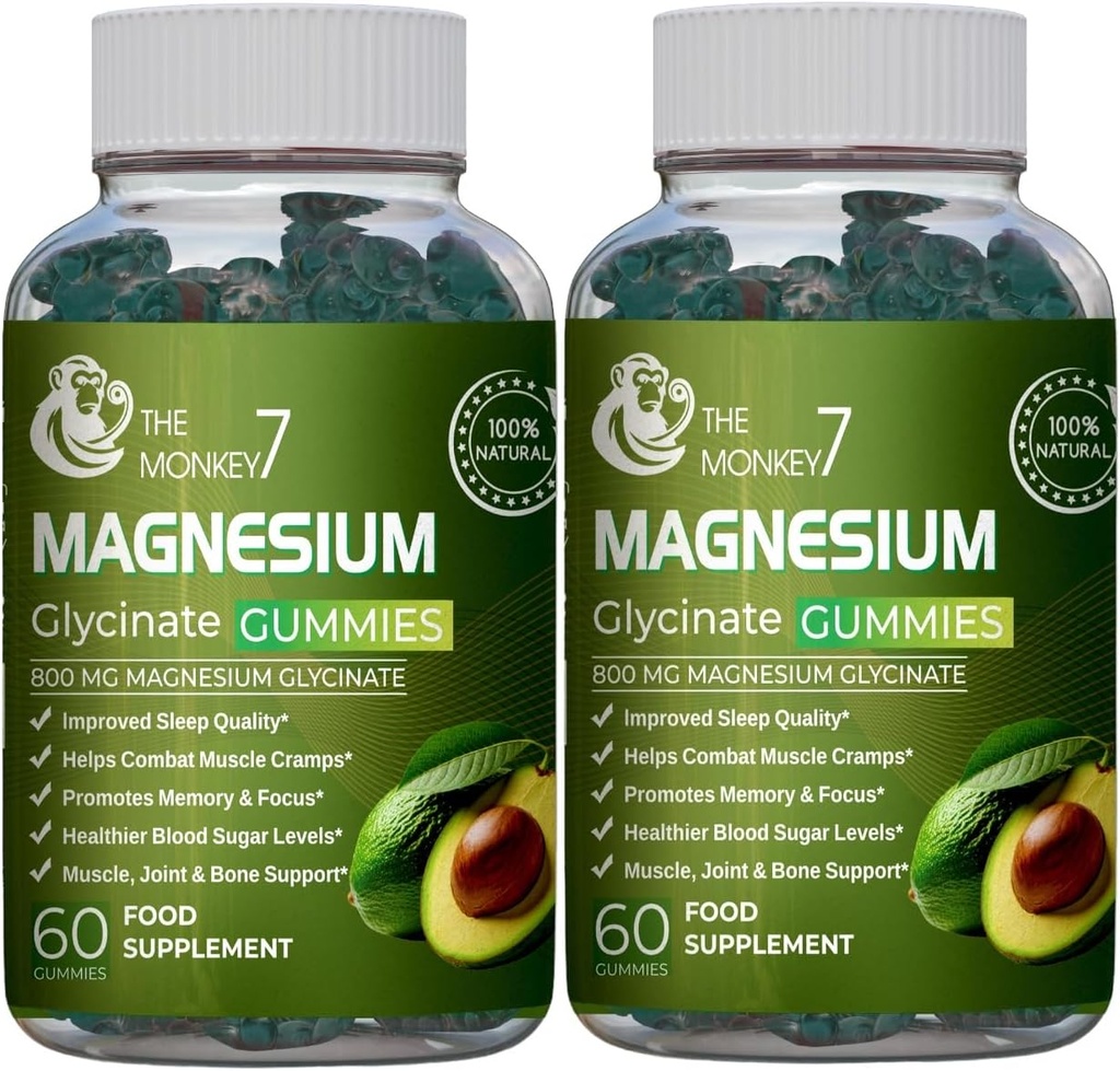 Magnésium Glycinate Gommies avec Ashwagandha et CQ10 Calme Complexe Magnésium L-Thréonate Vegan Non-GMO 800mg Magnésium Glycinate Gommy Supplément Magnésium - Paquet de 2
