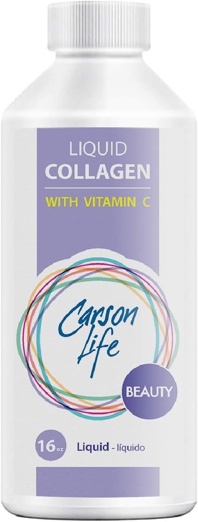 Carson Life Colágeno Líquido com Vitamina C - 16 Oz - para Anti Envelhecimento, Pele de Cabelo e Unhas - Apoio Imune - Pele Rejuvenescida - Feito nos EUA
