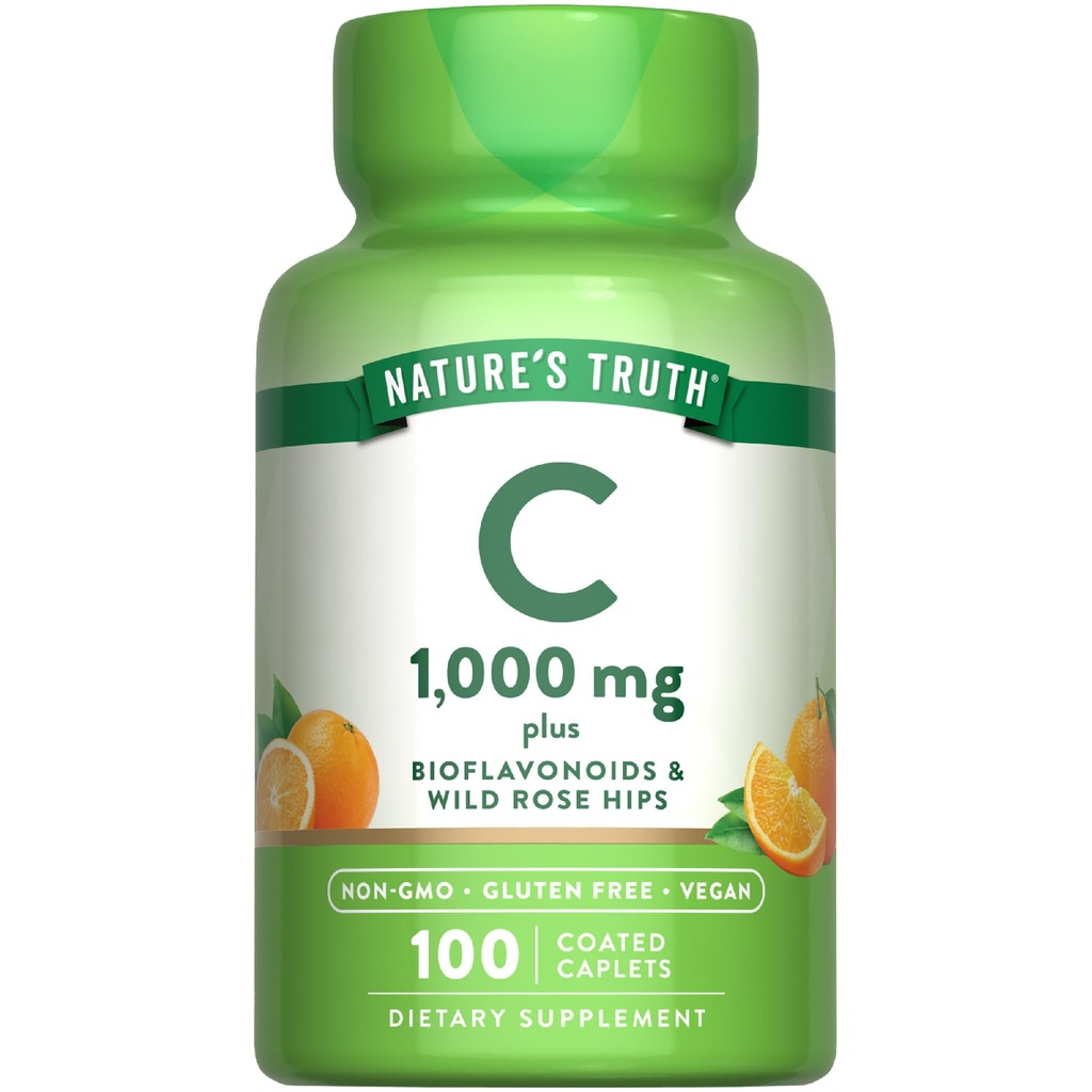 Nature's Truth Vitamin C Bioflavonoids & Rose Hips | 1000mg | 100 Caplets | Vegan, Non-GMO and Gluten Free Supplement