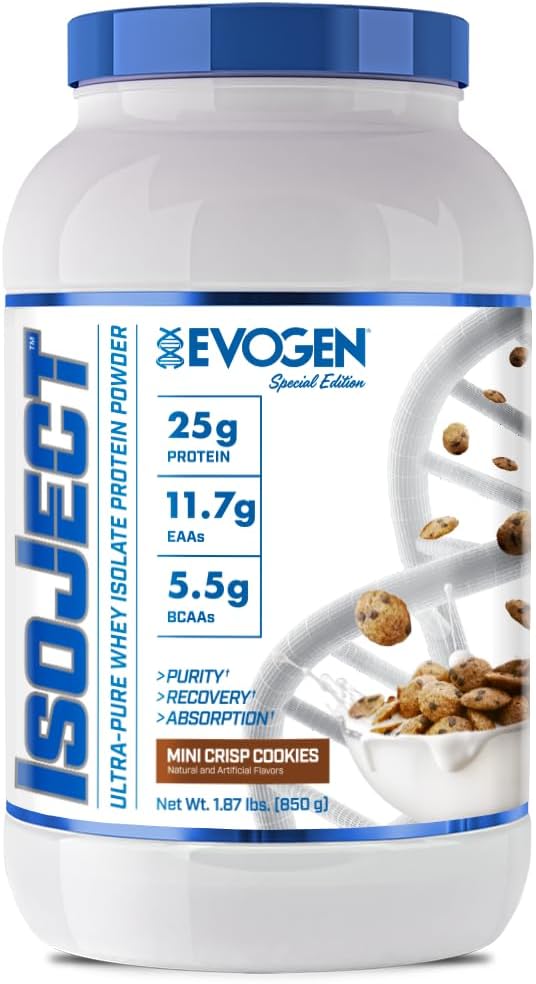 Ebogen Isoject - Whey Protein Isolate | Ultra-Pure Whey Protein Powder Ignitor Enzymes, BCAAs eta EAAs-rekin | Hobetutako xurgapena eta berreskuratzea | Mini Crisp Cookies | 25 Zerbitzu