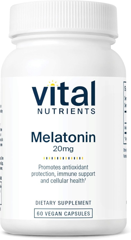 Vital Nutrients Melatonin 20mg | Vegan | Dövlət Dəstəyini əlavə etmək üçün Sleep Təhlükəsizlik * | Gluten, Süt, Soy Free | 60 Kapsüller