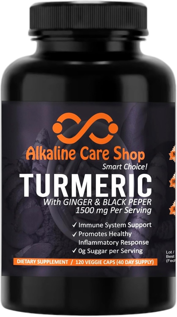 Alkaline Care Turmeric Curcumin תוסף 1500 מ"ג עם אורגני Turmeric, ג'ינג'ר & Black Pepper עבור הטוב ביותר Absorption