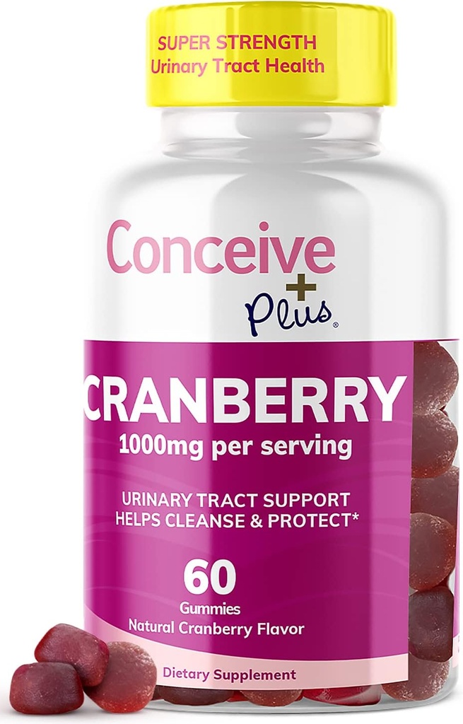 CONCEIVE PLUS Dzērveņu Gumijas - 1000mg Stiprums Dzērveņu Gummy Vitamīni, Urīna veselība, 60 Gummy Count, 30 dienu piegādes