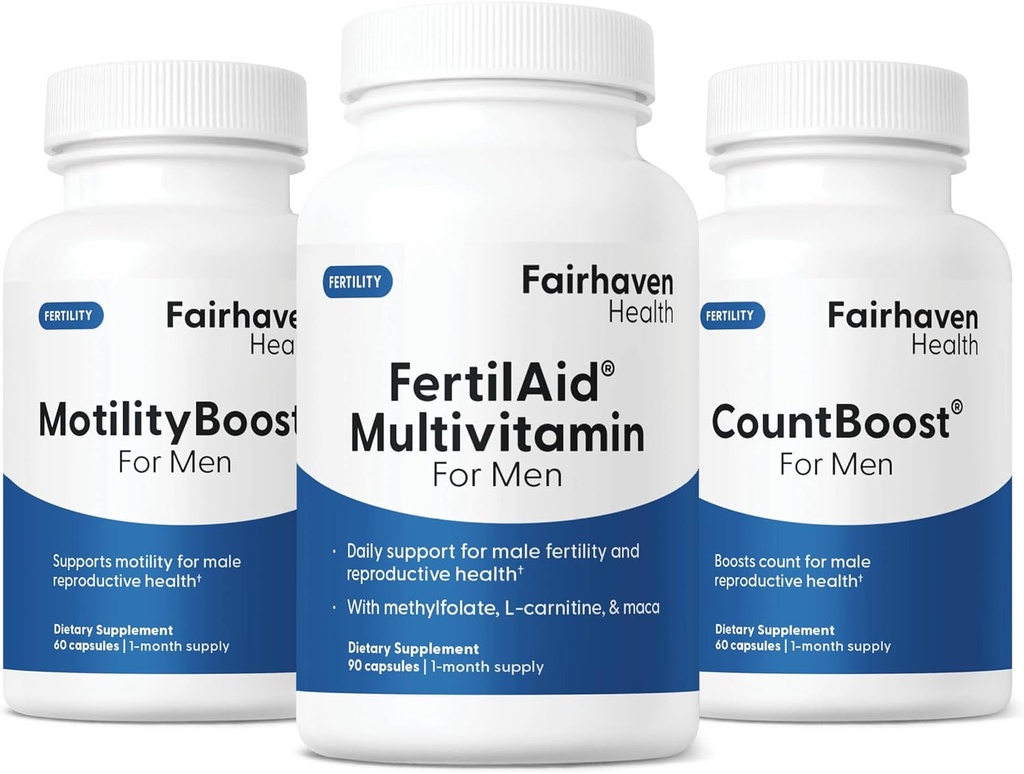 Fairhaven Health FertilAid für Männer, MotilityBoost, und Countboost Combo | Fertility Supplements für Männer | Male Fruchtbarkeitsergänzung mit Empfängnis für ihn Pränatales Vitamin