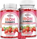 Iron Gummies - with Calcium, Zinc, Folate " Vitamin B12, C, B6 for Adults ' Kids - blood Builder " Energy Support for Iron Deficiency, Anemia, Vegan - 2 Pack Strawberry Flavour,60 Gummies