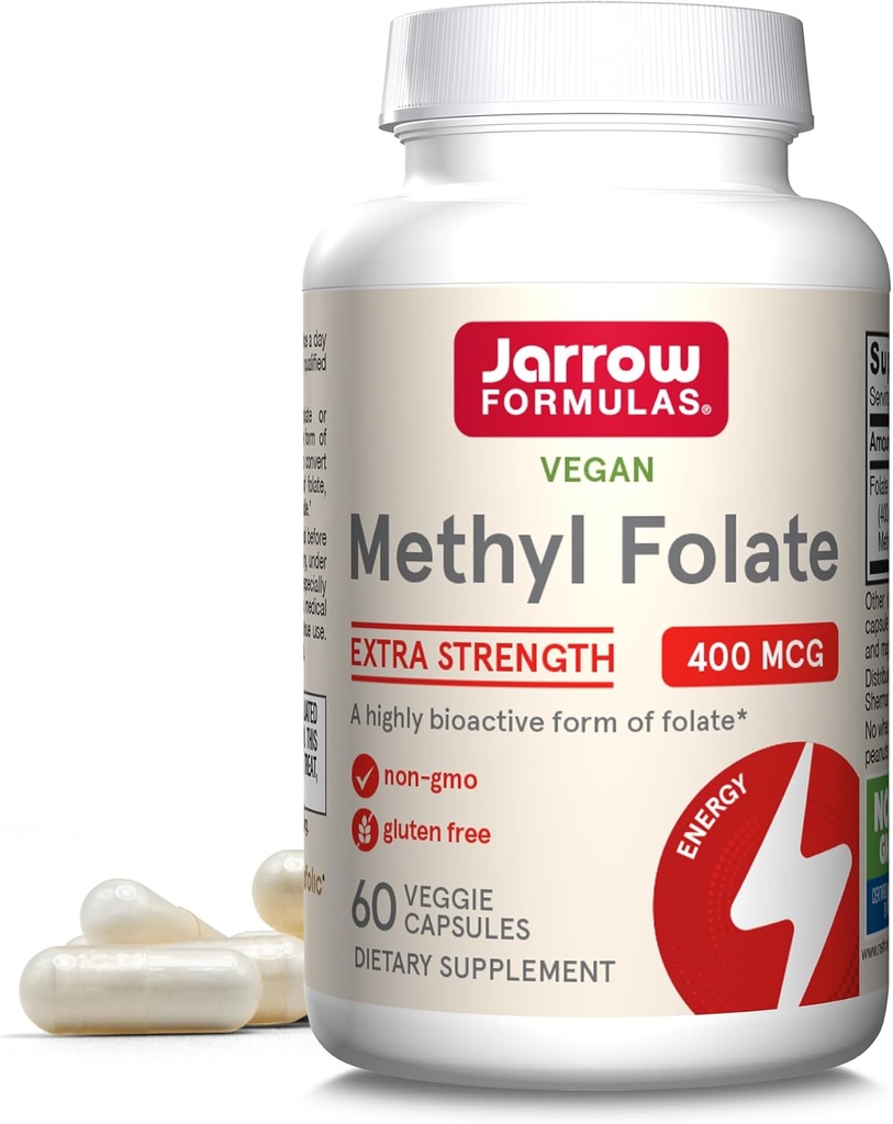 Jarrow Formulas Ekstra Güçlü Metrik 400 mcg, Cardiovascular ve Nörolojik Sağlık Desteği için Diyetsel Tamam, 60 Veggie Capsules, 60 Day Supply Supply