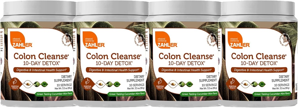 Zahler Colon Cleanse 10-Day Detox Cleanse - Cucumber Mint Flavor - Herbal Digestive Wellness - Colon Cleanser & Detox for Bowel Movement, Body Detox, Digestion Aid for Women and Men - 3.5 oz (4 Pack)