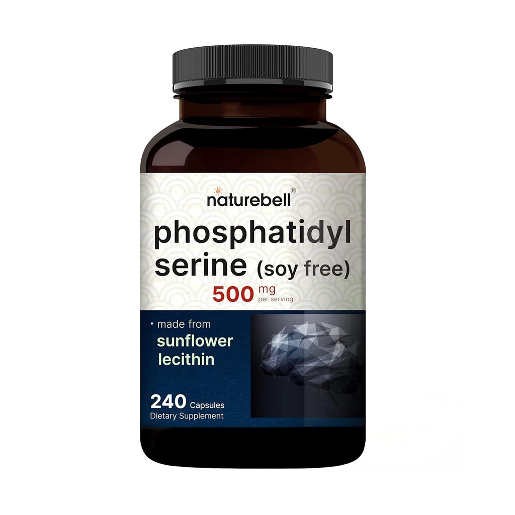 NatureBell Phosphatidylserine 500mg - 240 Capsules - Brain Health Support for Men & Women* - Bioavailable Sunflower Lecithin - Easy-to-Swallow Supplement - Gluten-Free