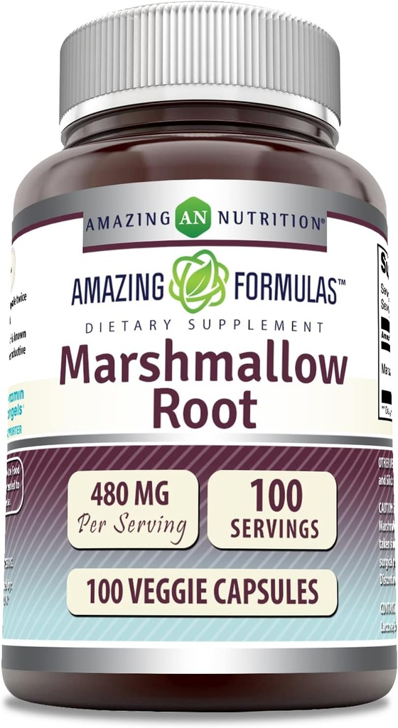 Incredibile formula Marshmallow Root Supplemento | 480 Mg Per Serving | 100 Veggie Capsule | Non-GMO | Gluten Free | Made in USA