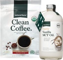 Natural Force Organic Clean Coffee + Creamy Vanilla MCT Oil Bundle – Crème MCT aromatisée et sans moisissure et mycotoxine café – Non-OGM, Keto, Paleo et Vegan - 12 Oz Sac et 16 Oz bouteille en verre