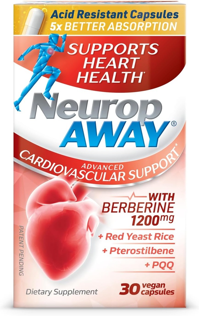 NeuropAWAY Cardiovascular Support 30ct 1200mg Berberine PQQQ Qızıl Yeast Rice Pterostilbene