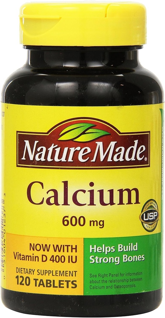Natur Made Kalzium 600 mg mit Vitamin D3 für Immununterstützung, Tabletten, 60 Zähler, hilft Knochenfestigkeit (Pack von 3)