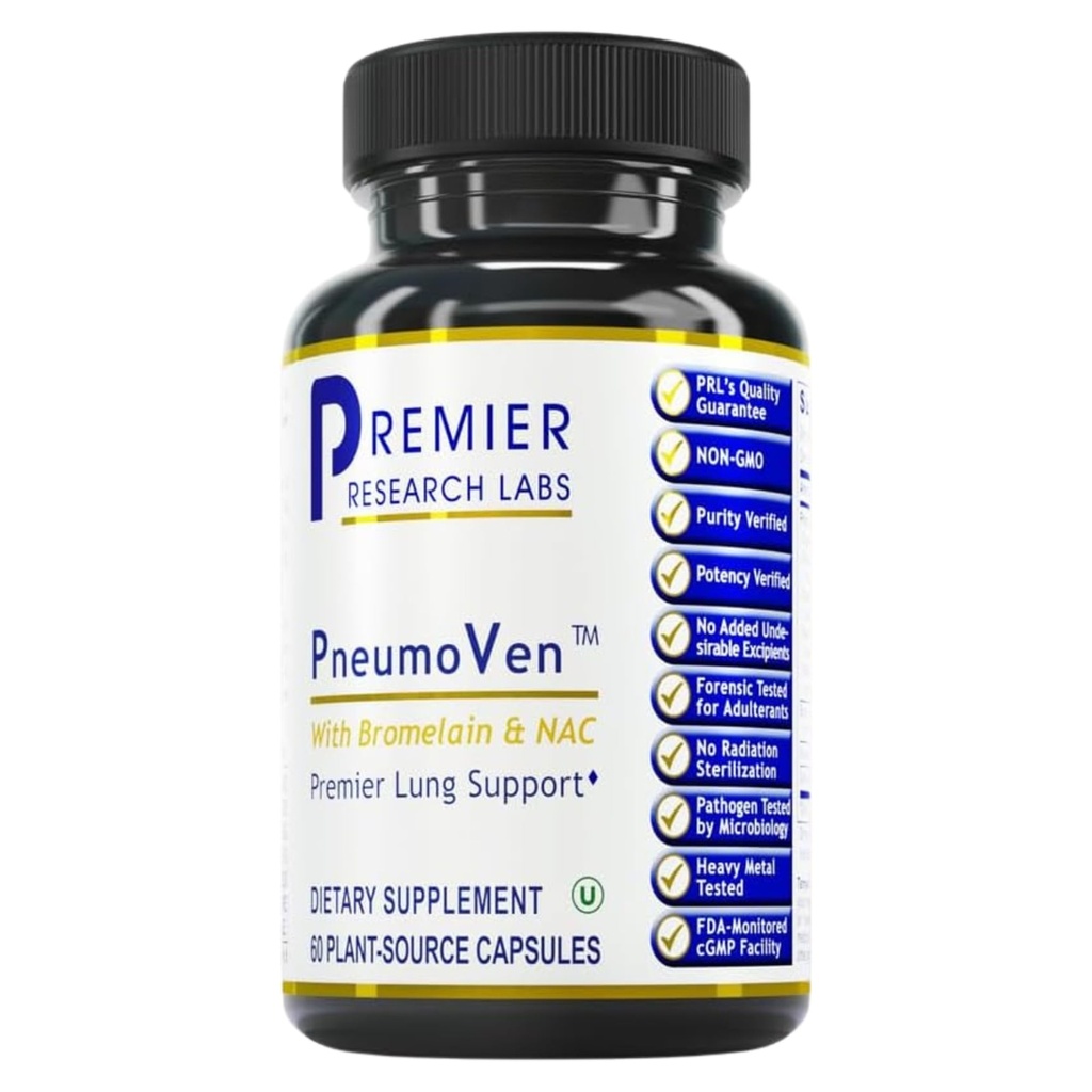 Premier Research Labs PneumoVen - Lung Support Supplement w/Bromelain & NAC, Lung Health Support Vitamins, Lung Cleanse - 60 Capsules