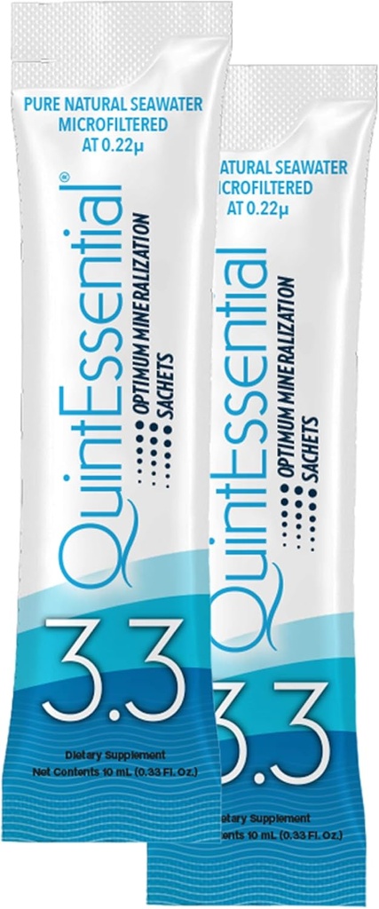 Quicksilver Scientific Quintesential 3.3 Sachets - Hypertonic Solution - אספקת מים ים ממונן - מינרלים נוזליים לשיקום שרירים, סטטי + מינרלים Replenishment (30 Count)