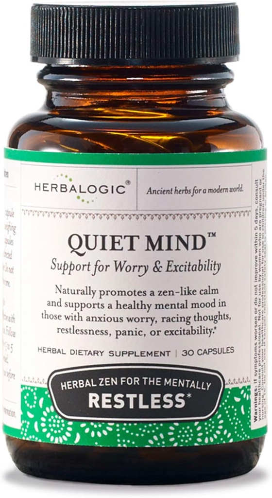 Herbalogic - Quiet Mind Herb Capsules - Non-Sedating, promove un sentimento de Zen-Like Calm - Eases Anxious Worry e Panicky Mood - baseado en The Traditional Chinese Formula GUI Pi Tang - 30 Cap Count