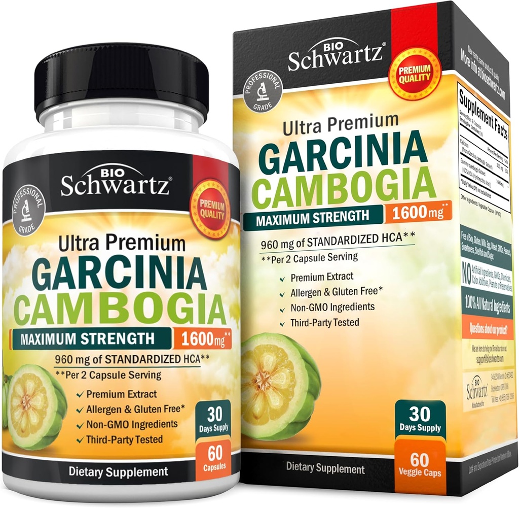 Garcinia Cambogia 체중 감소 알약 - 최대 힘 식욕 억제제 & 남자 & 여자를 위한 뚱뚱한 가열기 - 1600mg 자연적인 추출물 & 960mg HCA - Metabolism 승압기 & Carb 차단제 캡슐 - 60Ct