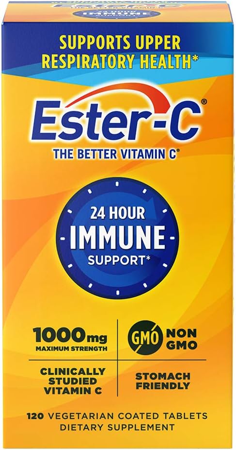 Ester-C bitamina C 1000 mg estalitako tabletak, Sistema Inmune Bultzatzailea, Stomach-Friendly Supplement, 120 Count