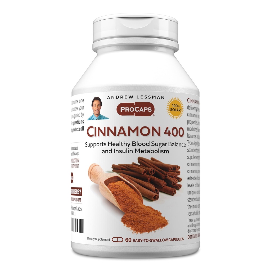ANDREW LESSMAN Cinnamon 400mg - 60 Capsules - High Potency, Standardized Extract. No Additives. Small Easy to Swallow Capsules