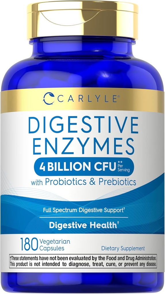 Carlyle Digestive Enzymes X124; z Probiotyki & Prebiotyki X124; 180 Kapsułki X124; Non- GMO i gluten Free Supplement for Men & Wolny suplement dla mężczyzn i kobiet