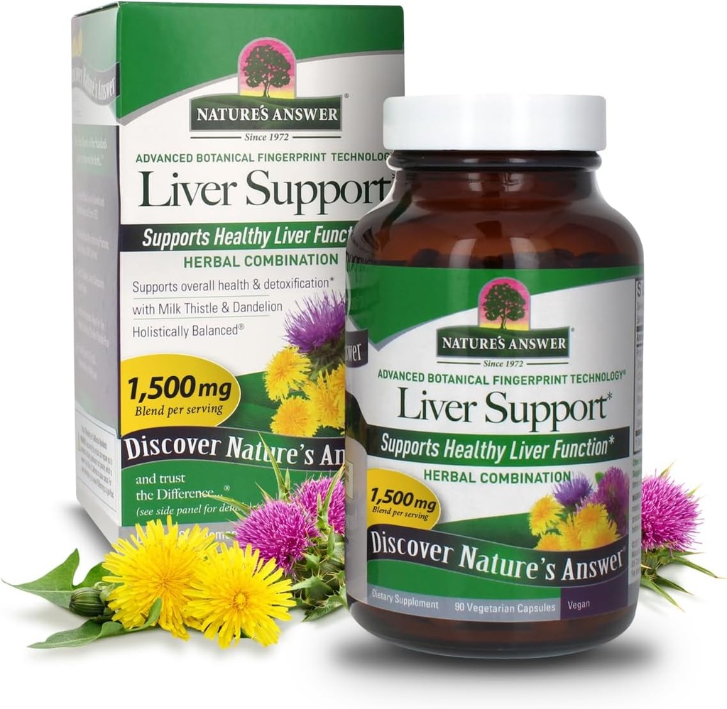 Naturens svar Liver Support | Herbal Kombinasjon med Melk Thistle & Dandelion | Kosttilskudd | Fremmer sunne leverfunksjon | Kosher Certified, Vegetarisk og Vegan 90 Kapsler