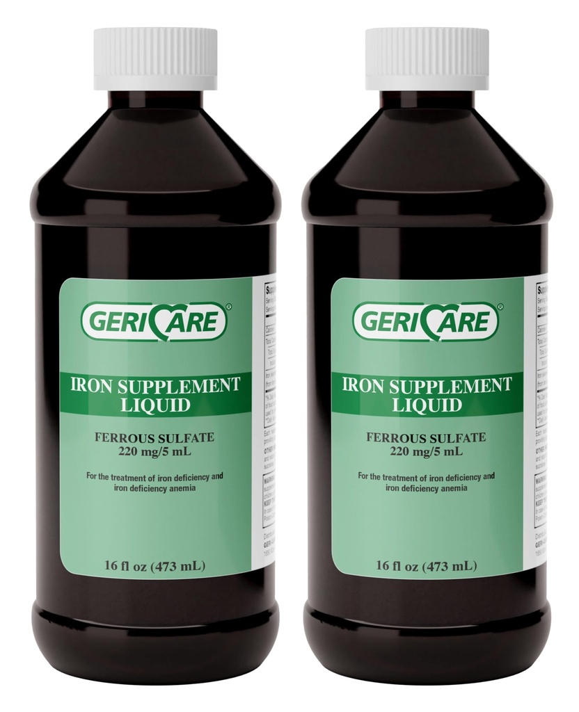 GeriCare High Potency Liquid Iron Supplement | Liquid Iron for Adults | for Anemia and Iron Deficiency | 220mg of Iron Per 5mL Dose. (Pack of 2)