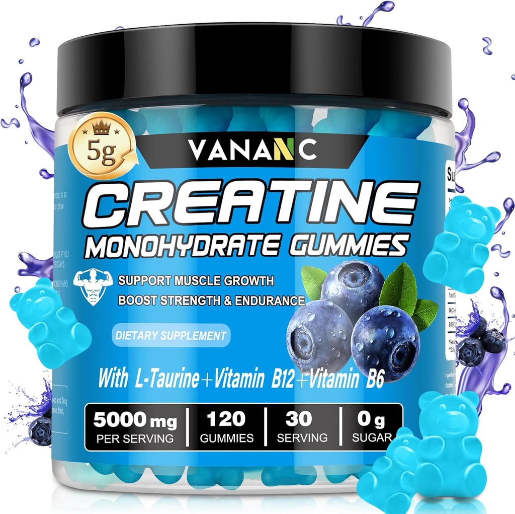 Tinatine Monohidrat Gummies 5000 mg for Men & Women, Sugar Free,Low in Calories, L-Taurine + Vitaminleri ile