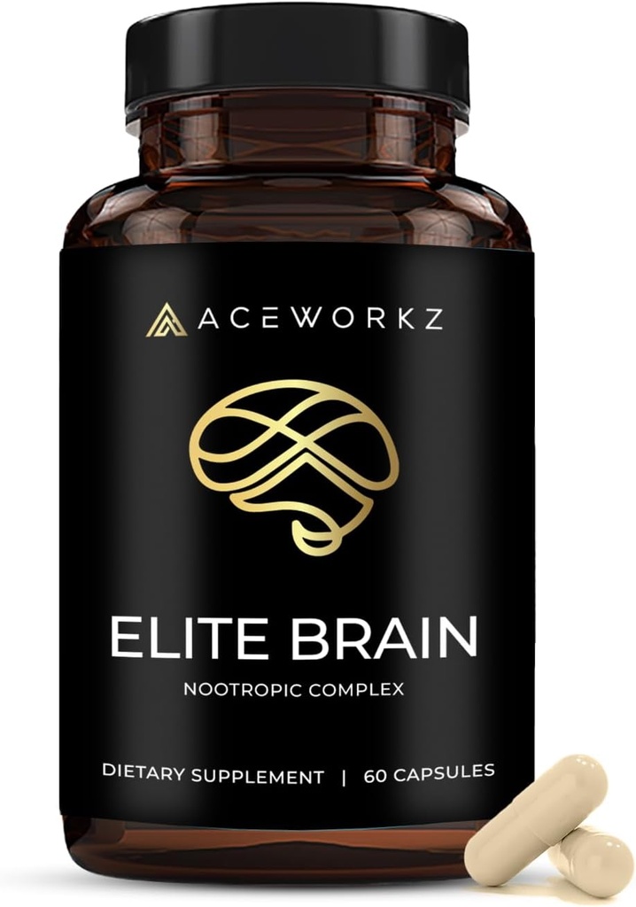 Elitný mozog - Nootropic Supplement for Focus, Memory & Mental Clarity - ALCAR, Lions Mane, ALA, L-Theanine, Vitamín B Complex - prírodná energia, bez kofeínu (60 kapsúl)