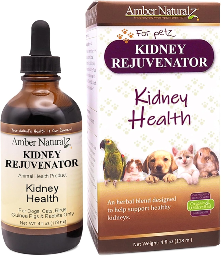 אמבר NaturalZ Kidney Rejuvenator Herbal תוסף לכלבים, חתולים, ציפורים, ארנבים וגינאה חזירים | תמיכה רגילה Kidney Function