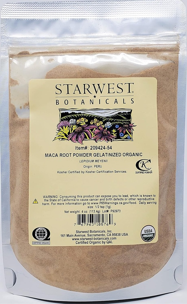 Starwest Botanicals poudre de racine de maca biologique (gélatinisée), 4 onces