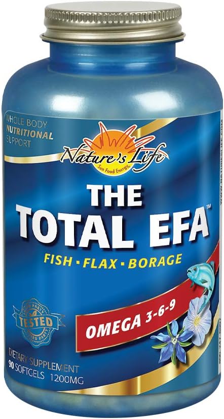 Nature 's Life The Total EFA Fish Oil w / Organic Flaxseed & Borage Oils 124; 1200 mg 124; Skin, Heart & Memory 124; 90 Softgel