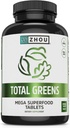 Zhou Total Greens - Super Greens Supplements, Daily Veggie Pills, Superfood Tabs, Taimsed toidulisandid täiskasvanutele, Vitamiini tabletid - 120 tabletti