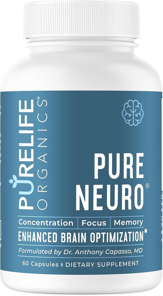 PureLife Organics Pure Neuro - Supplement for Elimination Brain Fog, Memory Support & Focus Enhancement - 30 Day Supply - 60 Vegan & Gluten-Free Kapsule - Doktor Formulated for Brain Health Support