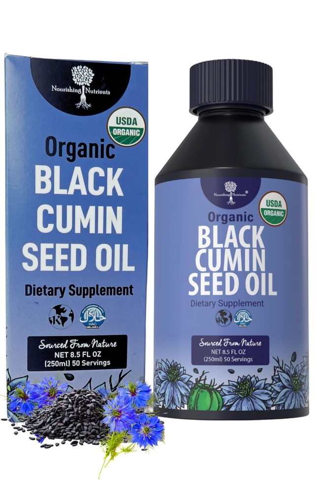 Organic Black Cumin Seed Oil-USDA-Cold Pressed –up to 6X Stronger Thymoquinone - Pure Nigella Sativa Cumin Seeds -Premium Supplement for Immune Support, Skin & Hair (8.5 fl oz)