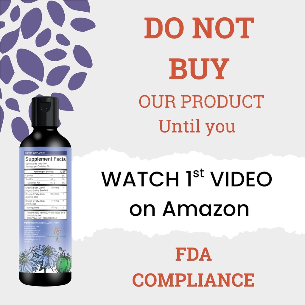 Organic Black Cumin Seed Oil-USDA-Cold Pressed - 6X güclü Thymoquinone- Pure Nigella Sativa Cumin Seeds - Immune Support, Antioksid, Calming, Skin & Saç (8.5 oz) üçün Premium Supplement