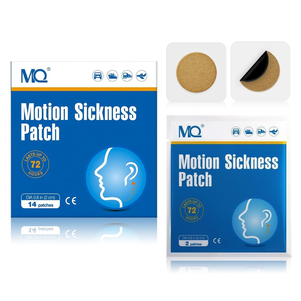 MQ 14ct Motion Sickness Patches Non Drowsy, Sea Sickness Patches for Cruise Travel Essentials, Waterproof Patch Behind Ear for Car Airplane Altitude Sickness, Long Last 72H