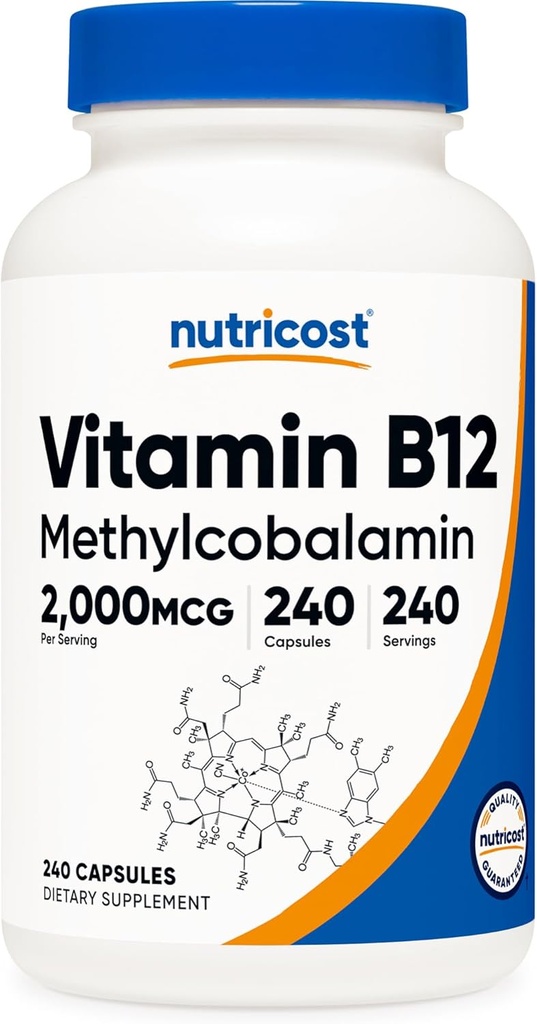 Nutricost Vitamin B12 (Methylcobalamin) 2000mcg, 240 Capsules - Vegetarian Caps, Non-GMO, Gluten Pulsuz B12