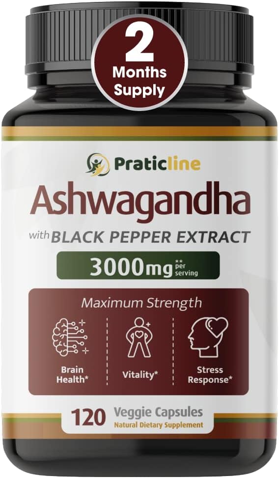 Ashwagandha Kapsle 3000 mg - 120 Vegan Cap Made with Organic Ashwagandha Powder and Root Extract. Gluten Free. Made in USA