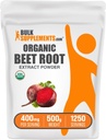 BulkSupplements.comOrganic Beet Root Extract Powder - Beet Root Powder, lämmastikoksiidi Supplement - Vegan & Gluteenivaba, 400mg per Serving, 500g (1,1 naela) (pakk 1)