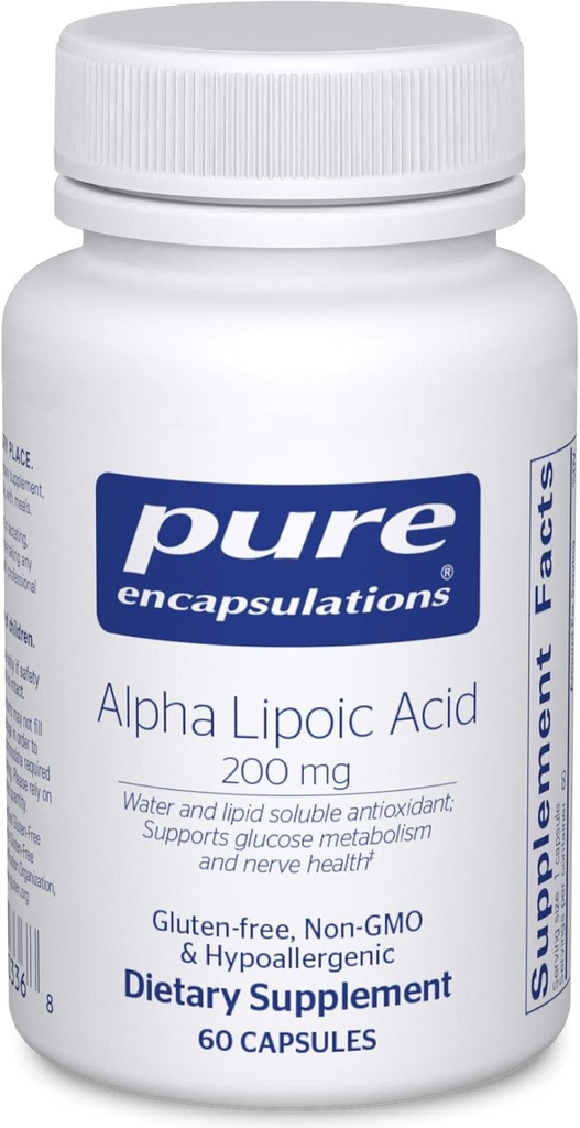 Pure Encapsulations Alpha Lipoic Acid 200 mg - 200mg ALA - Liver & Antioksydant Support * - for Nerve Health & Carb Metabolizm - Vegan & Non-GMO Supplement - 60 kapsułki