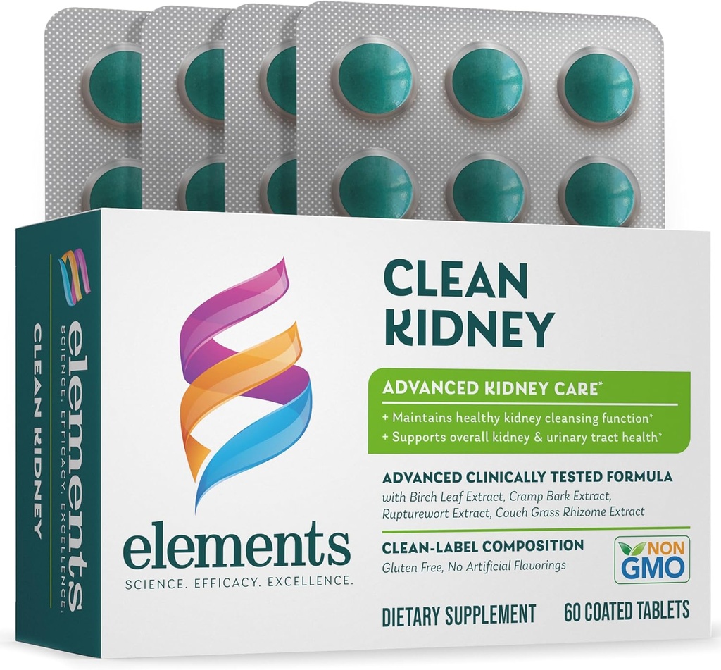 Elemen Clean Kidney, 60 Tablet (30 Hari Supply), Menyediakan Fungsi Normal Kidney dan Urinary Trakt, Gluten Free,