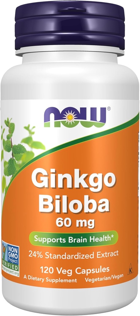 NYT elintarvikkeiden lisäravinteet, Ginkgo Biloba 60 mg, 24% Standardoitu uute, ei-GMO-projekti todennettu, 120 Veg kapselia