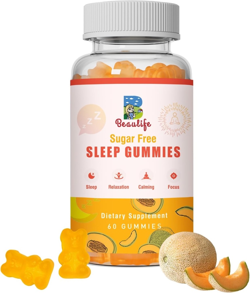5 mg Melatonin Gummies, sömnstöd för vuxna, Melatonintillskott för sömn, 60 Cantaloupe-Flavored Gummies
