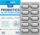 Probiotice 3 din 1 - Prebiotice + Probiotice + postbiotice Toate într-unul! Azot curăţat, ambalat individual în Blister dublu-foil pentru prospeţime - 60 Veg capace de CGM Labs