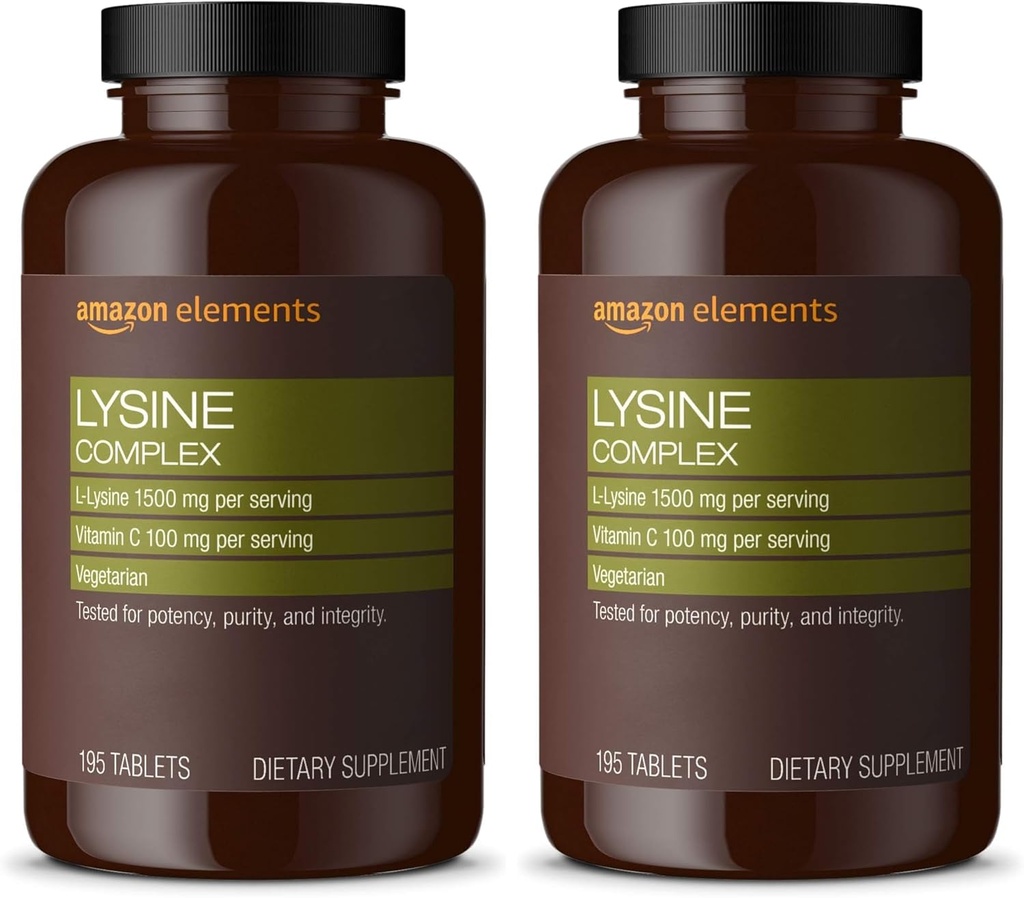   Elements Lysine Complex with Vitamin C for Immune Health Support, Vegetarian, 65 Servings, 195 Count (Packaging May Vary) (Pack of 2)