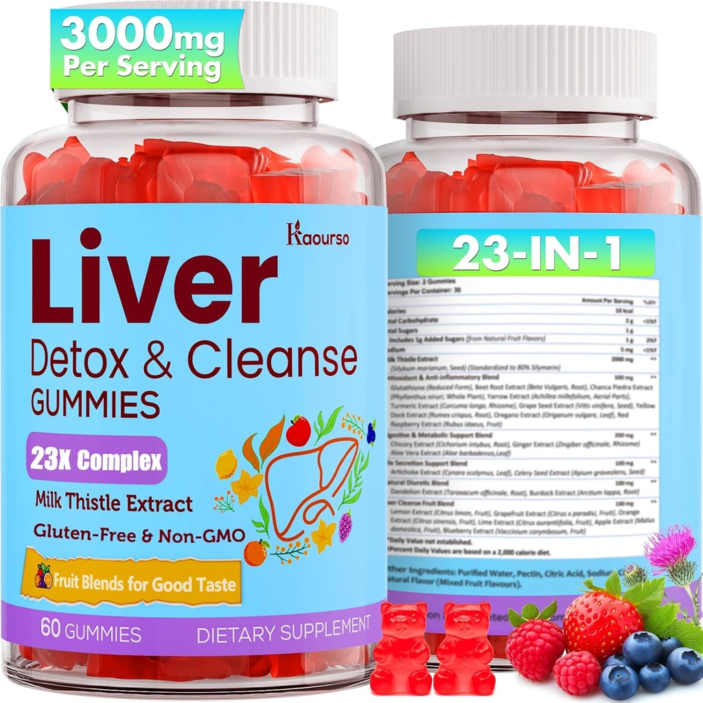 Liver Cleanse Detox & Repair Gummies 124; Milk Thistle with Turmeriic Dandelion Root & Artichoke - Fruit Flavor, 60 Gummi