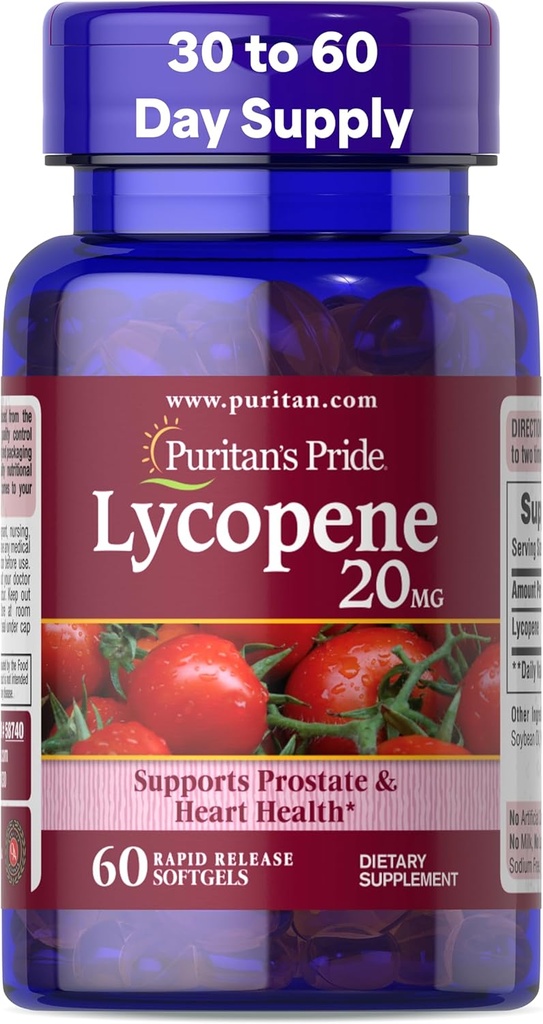 Puritan je Pride Premium Lycopene 20mg, Dietní dodatek pro prostatu, antioxidant, srdce zdraví, a celková zdravotní podpora, 1 měsíc dodávky, 60 Rychlé uvolnění Softgels