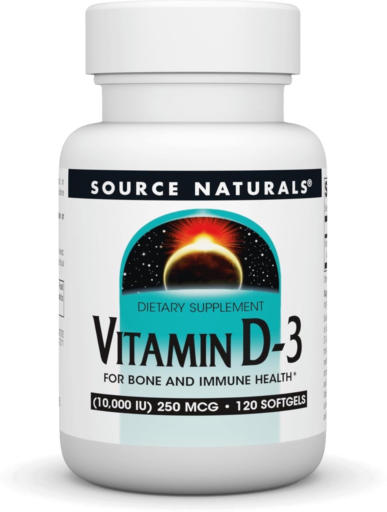 Källa Natur Vitamin D-3, Stöder Ben & Immunhälsa *, 250 mcg (10.000 IE) - 120 Softgels