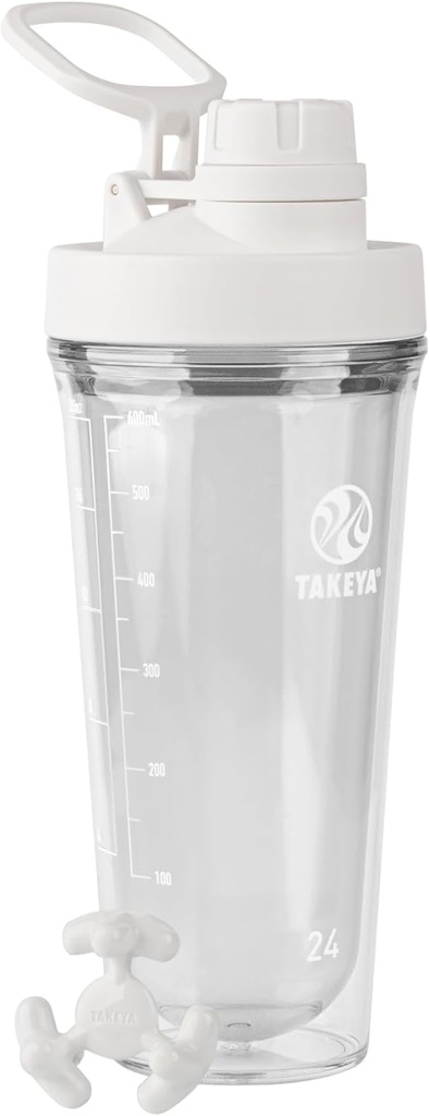 Takeja Olbaltumvielu Shaker - BPA-free Plastmasas Shaker Pudele ar noplūžu proof Spout Lid - Easy Carry Shaker Gym & More - Trauku mazgājamās atkārtoti lietojams Shaker ar spout Lid - 24 oz, Mākoņbalta